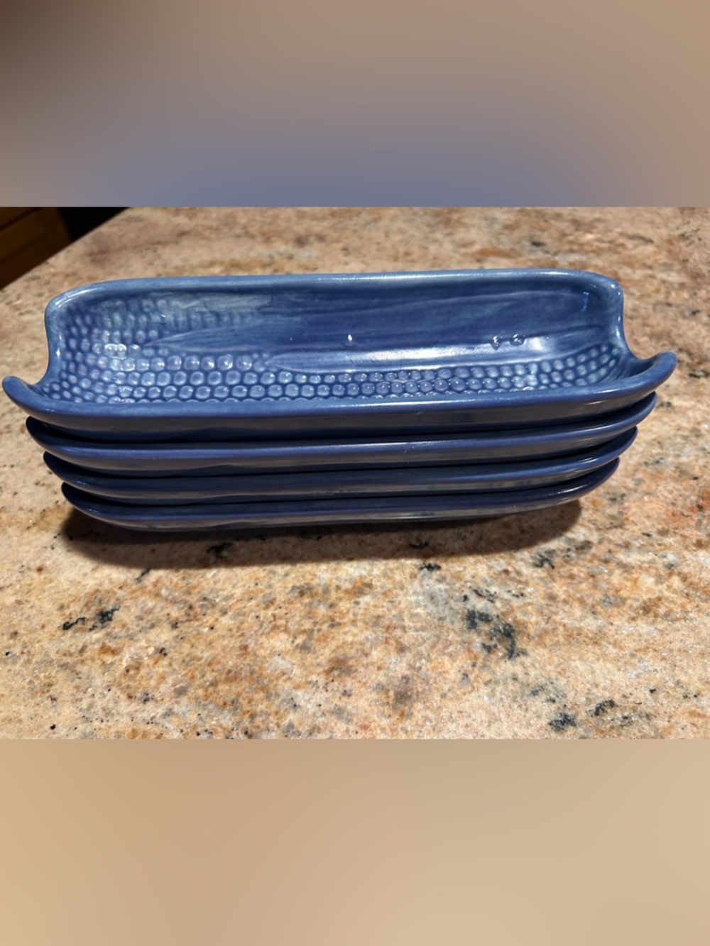 Pfaltzgraff Yorktowne Callie Blue (4) Corn on the Cob Stoneware Dishes 8.25”
